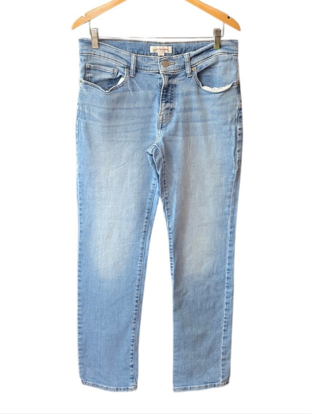 Lucky Brand Distressed Mid Rise Straight Leg Blue Jeans 10